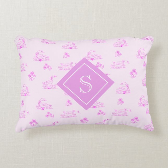 Cute Country Goose Toile Pattern Monogram Accent Pillow (Front)