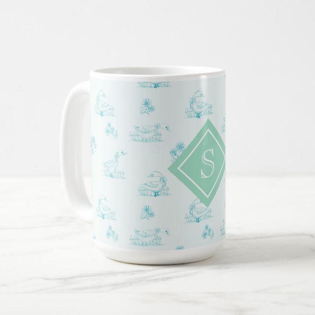 Cute Country Goose Toile Pattern Monogram Coffee Mug (Front Left)