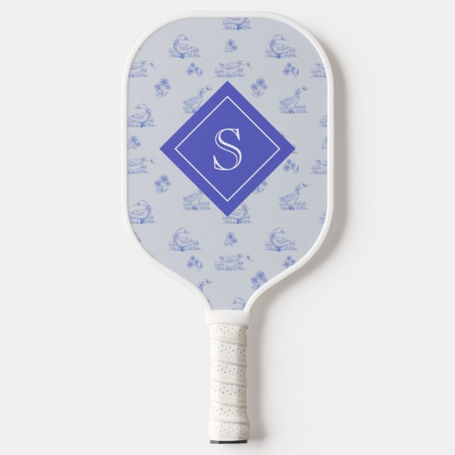 Cute Country Goose Toile Pattern Personalized Pickleball Paddle (Front)
