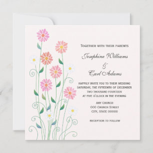 Cute Country Hand Drawn Pink and White Daisies Invitation