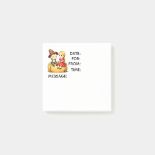 Cute Country Kids on Hay Bale – Rustic Cartoon Art Post-it Notes