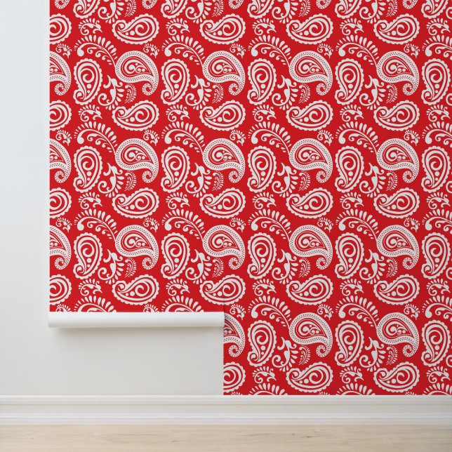 Cute Country Paisley pattern red white tiled  Wallpaper (Application)