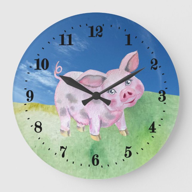 cute Country pig lovers Large Clock (Front)