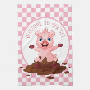 cute Country pig sty add text Kitchen Towel