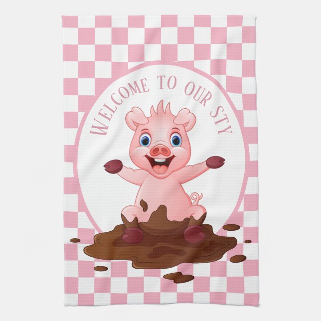 cute Country pig sty add text Kitchen Towel (Vertical)