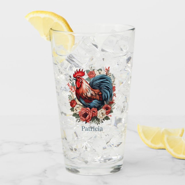 Cute Country rooster add name Glass (Front Ice)
