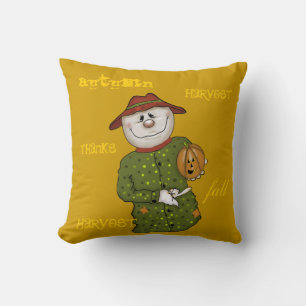 Cute Country Scarecrow Folk Art Throw Pillow