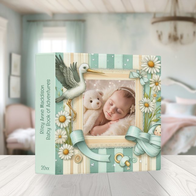 Cute Country Storks Floral Baby Photo Book Binder (Creator Uploaded)