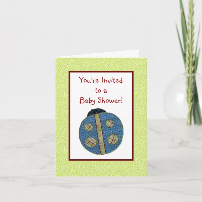 Cute Country Style Blue Ladybug Baby Shower Invitation (Front)