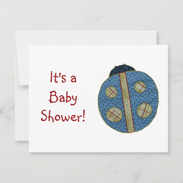 Cute Country Style Blue Ladybug Baby Shower Invitation (Front)