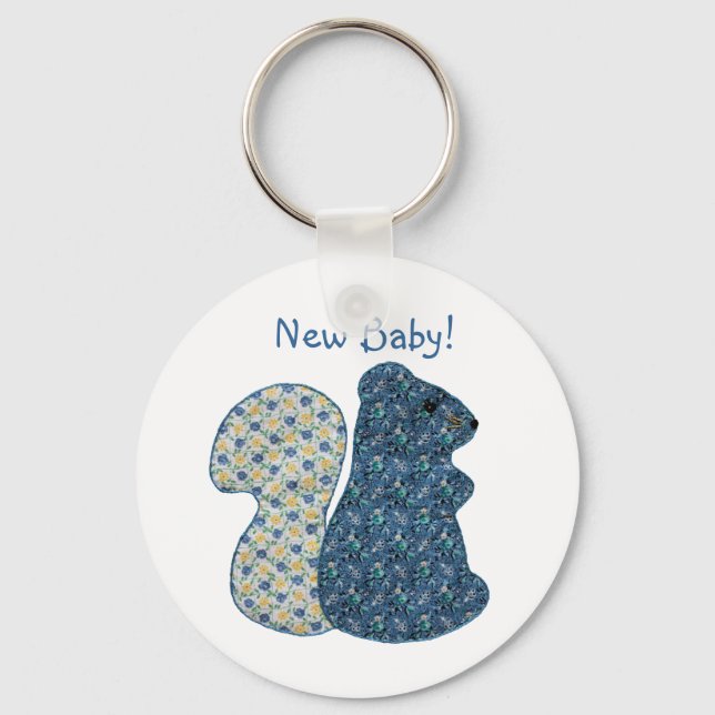 Cute Country Style Blue Squirrel New Baby Keychain (Front)