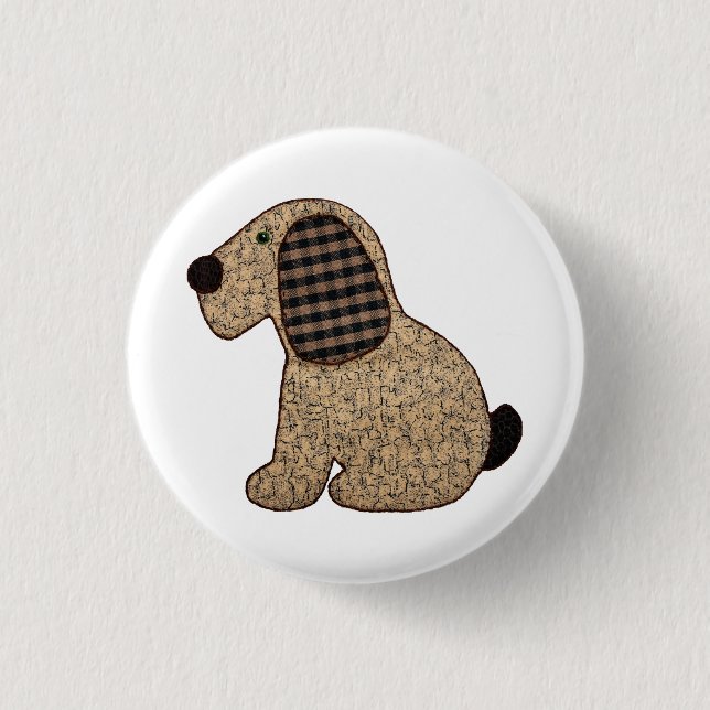 Cute Country Style Gingham Dog 1 Inch Round Button (Front)