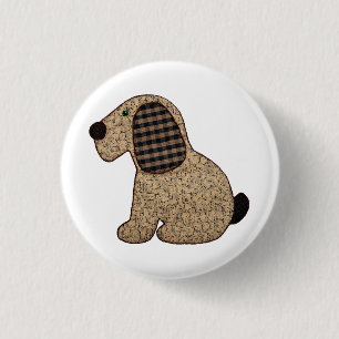 Cute Country Style Gingham Dog 1 Inch Round Button