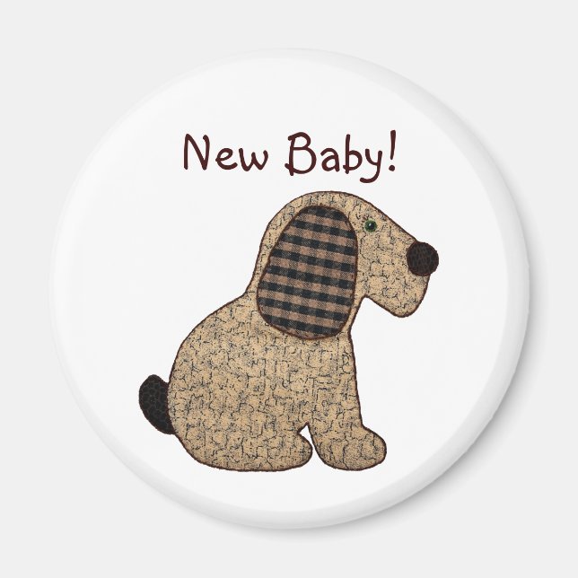 Cute Country Style Gingham Dog New Baby Magnet (Front)