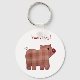 Cute Country Style Pink Plaid Pig New Baby Keychain