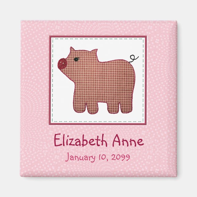 Cute Country Style Pink Plaid Pig New Baby Magnet (Front)