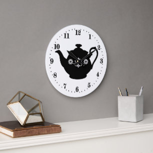 cute Country teapot word art Large Clock