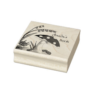 Cute Country Toadstool Book Plate Rubber Stamp