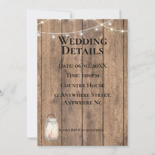 Cute Country Wedding Details Card   Rustic Wedding
