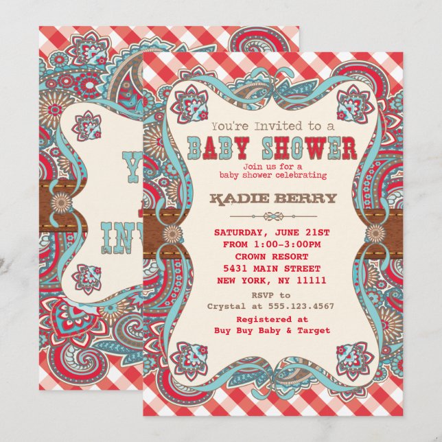 Cute Country Western Baby Shower Invitations (Devant / Derrière)