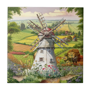 cute Country windmill lovers Tile