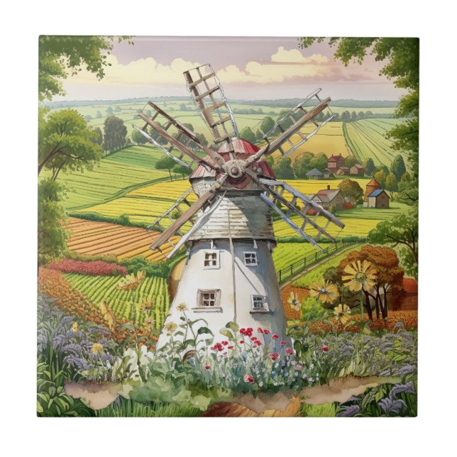 cute Country windmill lovers  Tile (Front)