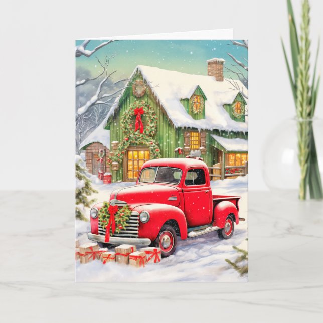 Cute Country Winter Homestead Merry Christmas Holiday Card (Front)