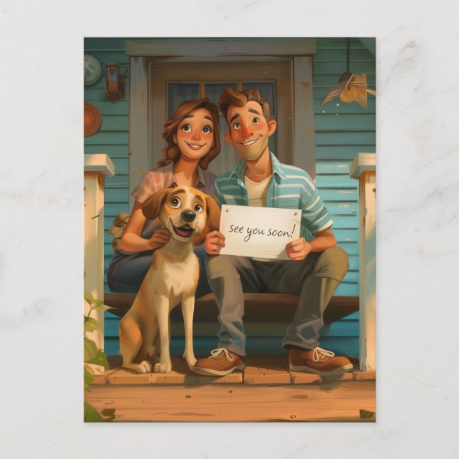 Cute Couple and their Dog Postcard (Front)