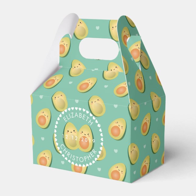 Cute Couple Avocados Let's Avocuddle Wedding Party Favor Box (Front Side)