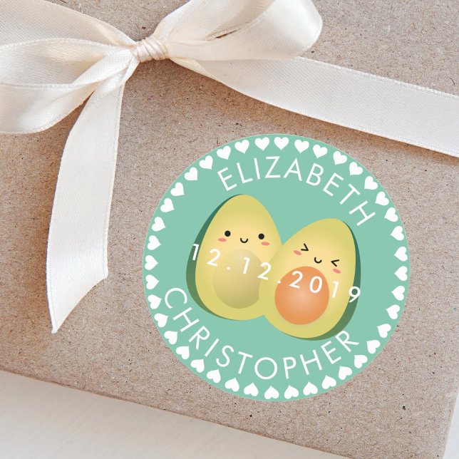 Cute Couple Avocuddle Funny Avocados Wedding Favou Classic Round Sticker (Creator Uploaded)