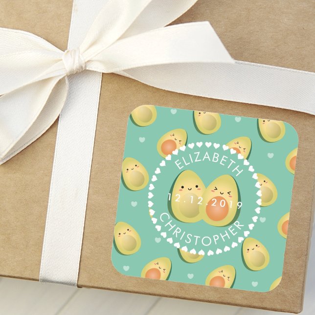 Cute Couple Avocuddle Funny Avocados Wedding Favou Square Sticker (Creator Uploaded)