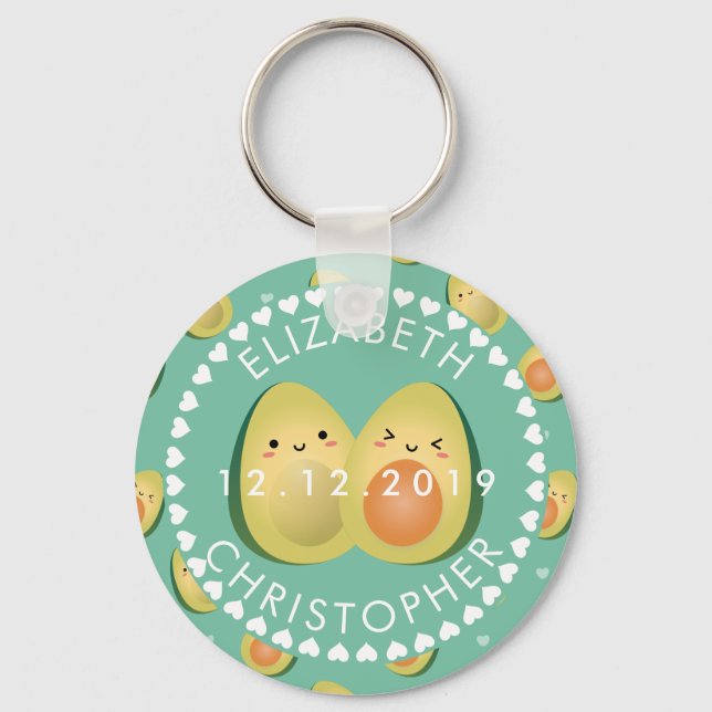 Cute Couple Avocuddle Funny Avocados Wedding Keychain (Front)