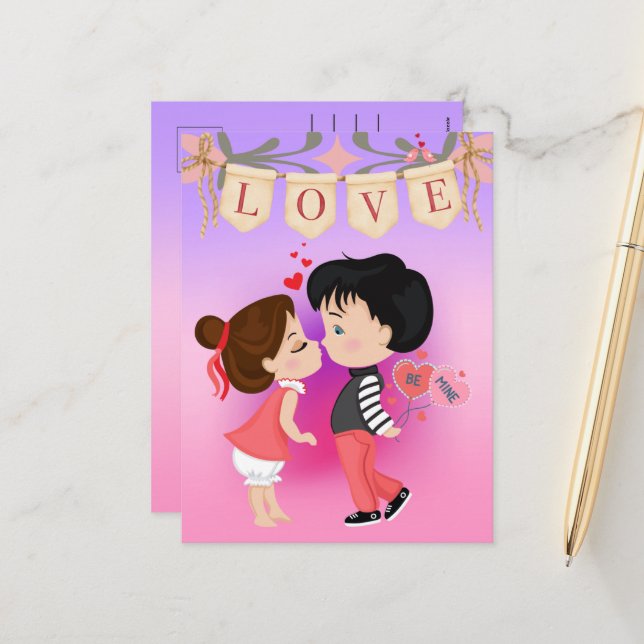 Cute Couple Be Mine Valentine's Day Holiday Postcard (Front/Back In Situ)