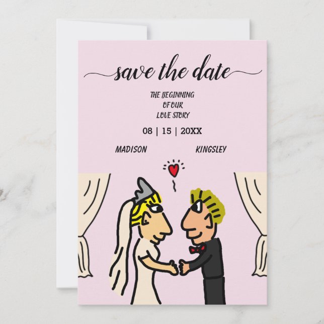 Cute Couple Cartoon Colourful Original Artwork CAR Invitation (Front)