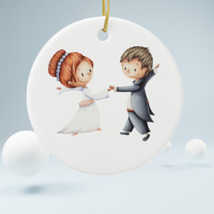 Cute Couple Christmas Wedding Ceramic Ornament