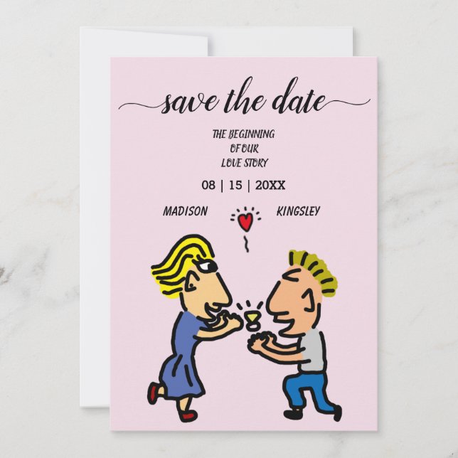 Cute Couple Colourful Original Cartoon Artwork CAR Invitation (Front)