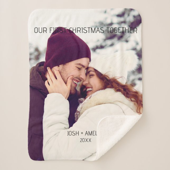 Cute Couple Custom Photo Sherpa Blanket (Front)