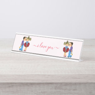 Cute Couple Desk Name Plate - I Love You