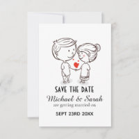 Cute Couple Drawing Save the Date Wedding