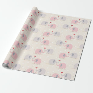Cute Couple Elephant Love Pattern Wrapping Paper