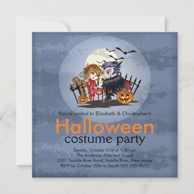 Cute Couple Halloween Costume Party Invitation (Front)