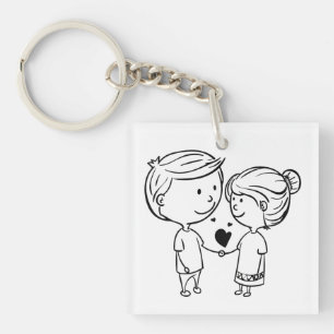 Cute Couple Holding Heart Keychain