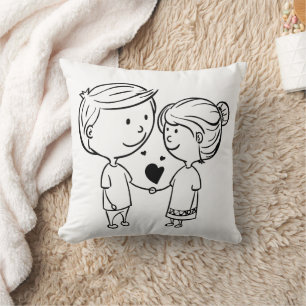 Cute Couple Holding Heart Throw Pillow
