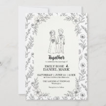 Cute Couple Illustration Minimalist Floral Wedding