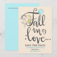 Cute couple in love drawing typography fall love