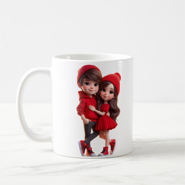 Cute Couple in Red – Romantic Love Mug  (Left)