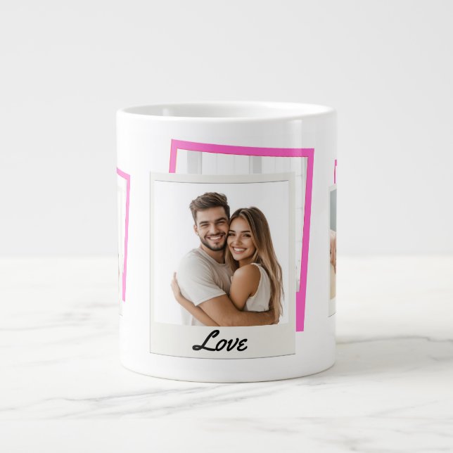 Cute Couple 'Love' 3 Photo Collage  Large Coffee Mug (Front)