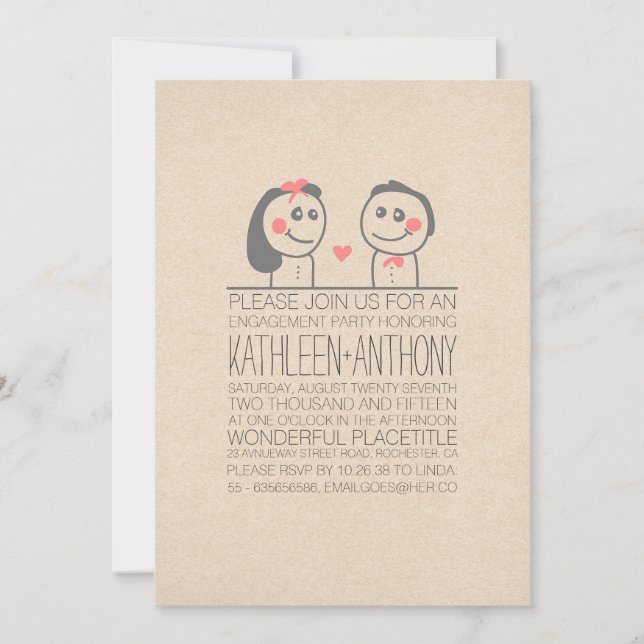 Cute couple modern casual engagement party invite (Front)