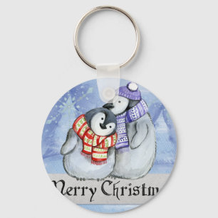 Cute couple of penguins hugging keychain