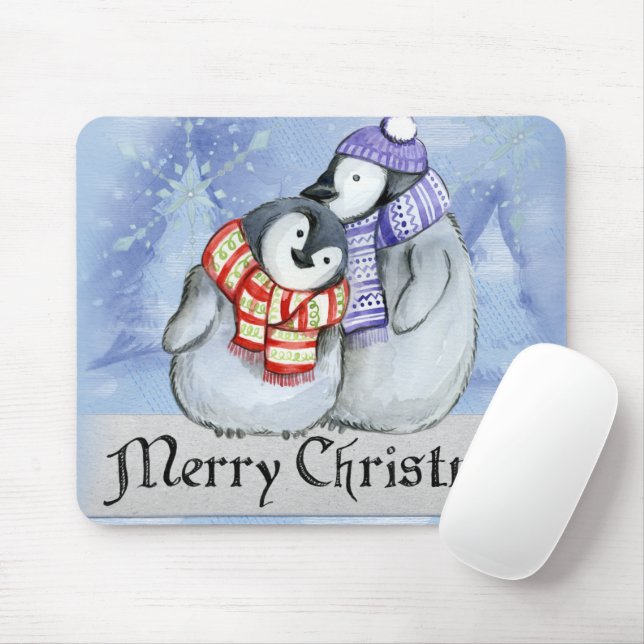 Cute couple of penguins hugging mouse pad (With Mouse)